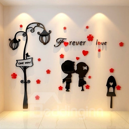 Acrylic Material Lamp And Kissing Figure Pattern Right Side Living Room 3D Wall Sticker