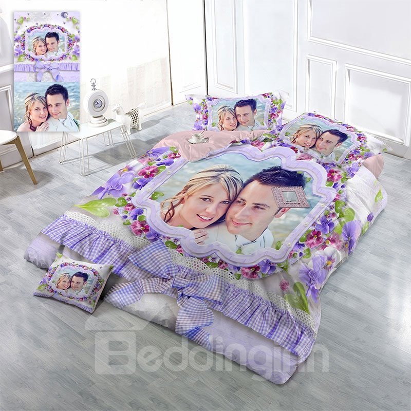 Happy Family Picture Custom-made Design Wear-resistant Breathable High Quality 60s Cotton 4-Piece 3D Bedding Sets