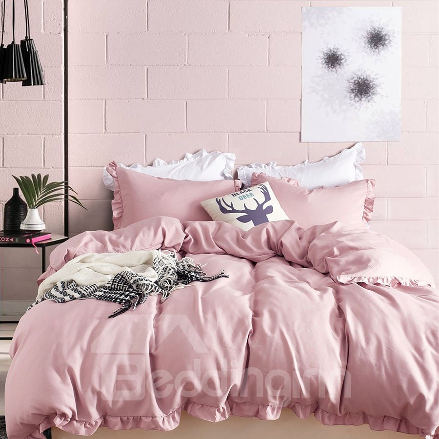 Three-Piece Set Pure Color Style Polyester Material Bedding Sets
