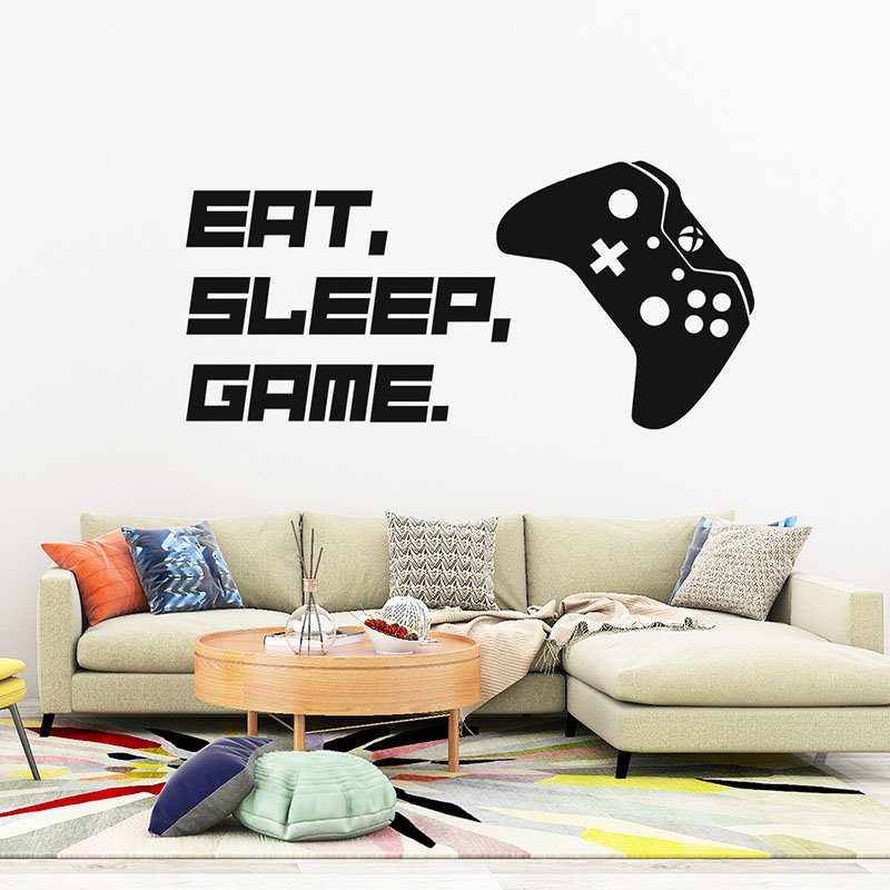 Wandaufkleber „Eat Sleep Game Gamepad“, Joystick, Videospiel-Wandaufkleber, abnehmbare Kunstdesign-Aufkleber, separate Controller-Wandaufkleber für Zuhause, Spielzimmer, Schlafzimmer, Kinderzimmer, Dekoration