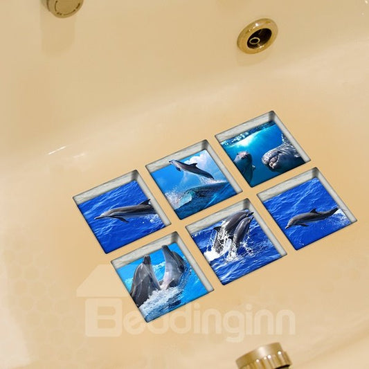 Dolphin Pattern 3D Bathtub Stickers for Bathroom Decoration