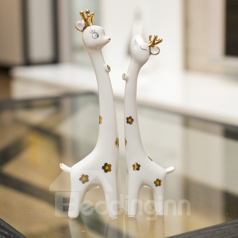 Adorable 1-Pair Ceramic Giraffe in Love Desktop Decoration
