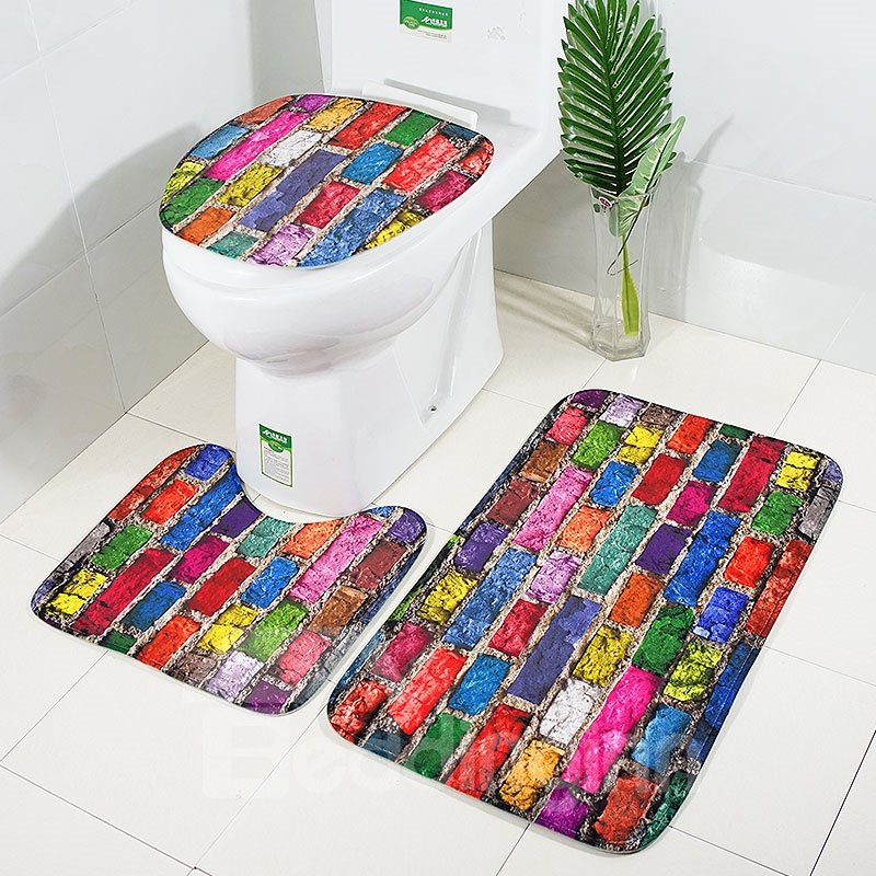 5 Styles Rainbow brick Bathroom Anti-skid 3 Piece Set