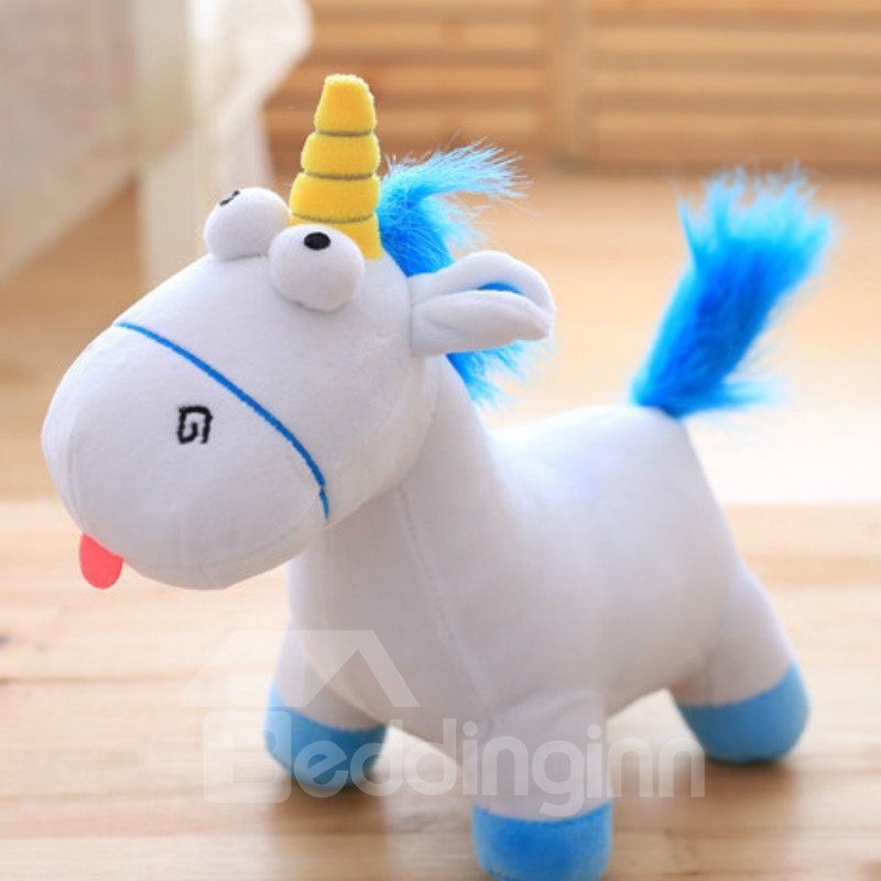 Almohada/juguete de peluche de algodón blanco con forma de unicornio rosa y azul