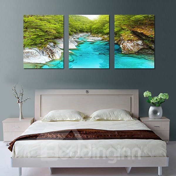 Hermosa naturaleza Crystal Blue Creek en Valley 3 paneles lienzo enmarcado impresiones de pared
