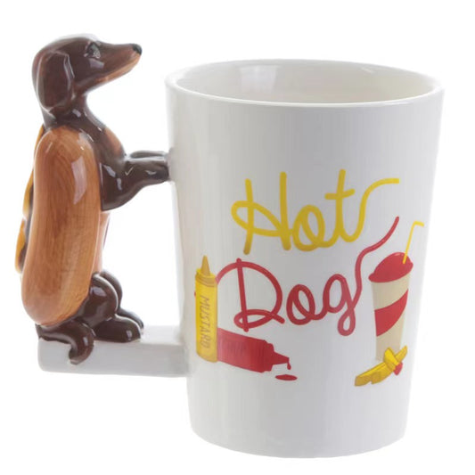 Cute Dachshund Coffee Mugs Hot Sausage Dog Cup with Procelain Hand Paint and Handle Animal Mugs for Daily Use, Gift, Collection Hobby, 12Oz