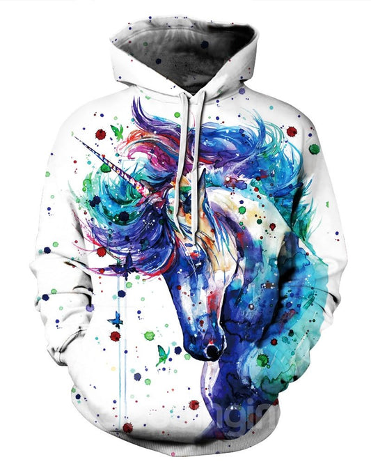 3D Unicorn Oil Painting Pattern Men Sweater Long Sleeve Cool Hoodies