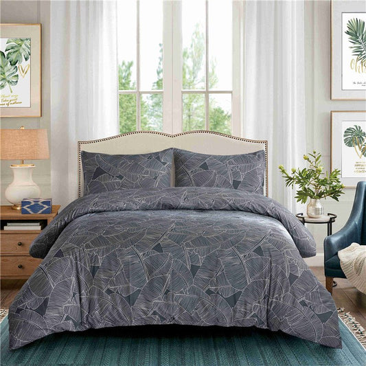 US Only Modern Leaf Print 3-Piece Duvet Cover Set Bedding Set Comforter Cover with Zipper Closure and Corner Ties 2 Pillowcases 1 Duvet Cover Polyester