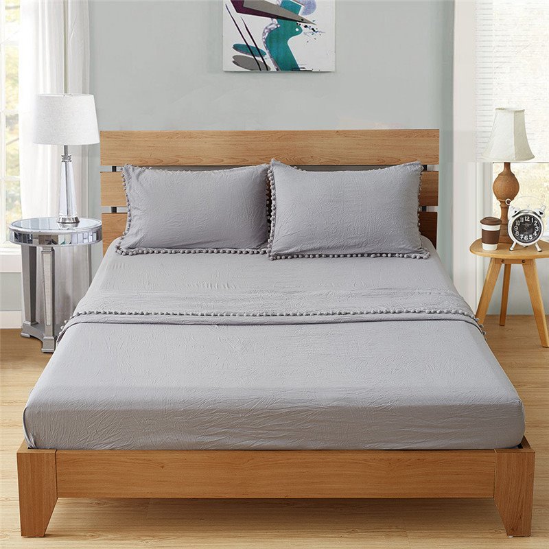 Juego de sábanas de 4 piezas Juego de cama de poliéster suave de color sólido 1 sábana ajustable 1 sábana plana 2 fundas de almohada Púrpura Caqui Gris Tamaño Queen King