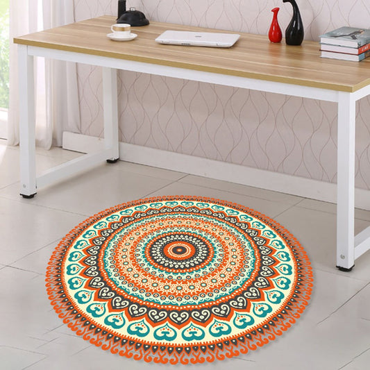 Anti-Slip Wear-resistant Round Bohemian Style 3D Floor Stickers Waterproof Removable Self-Adhesive Wall Stickers for Home Decor Ethnic DIY Stickers for Bedroom Living Room Bathroom
