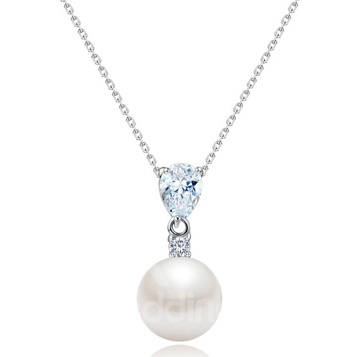 Women' s Fashion Zircon Pearl Pendant Necklace