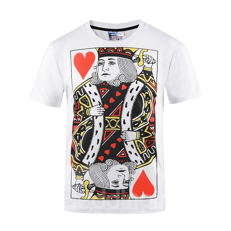 White Poker K Printing Polyester Round Neck Men's 3D T-Shirts