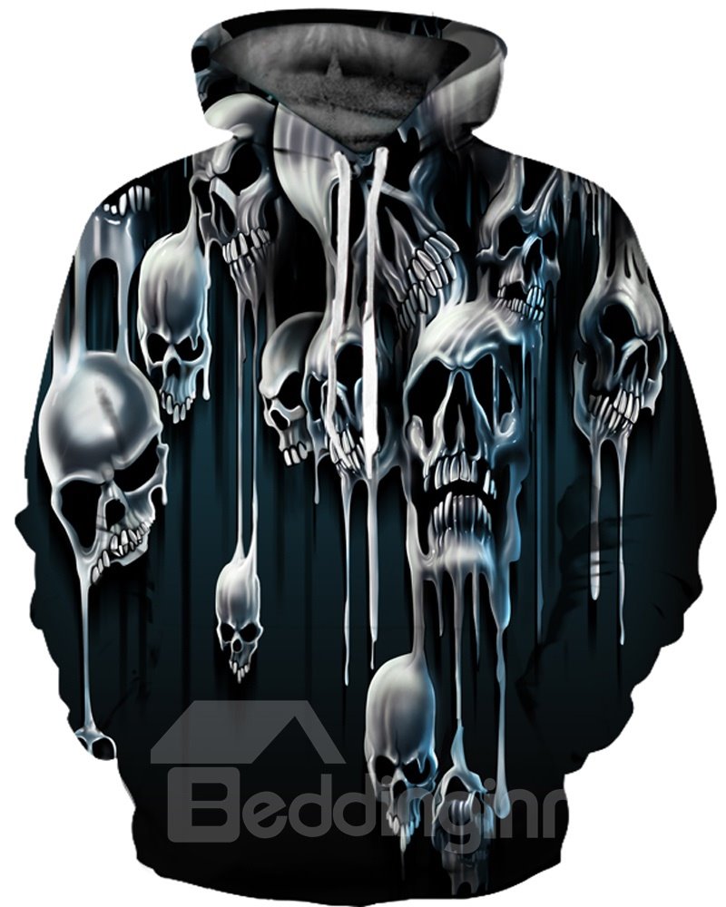Sudadera con capucha pintada en 3D con estampado de calaveras horribles de manga larga
