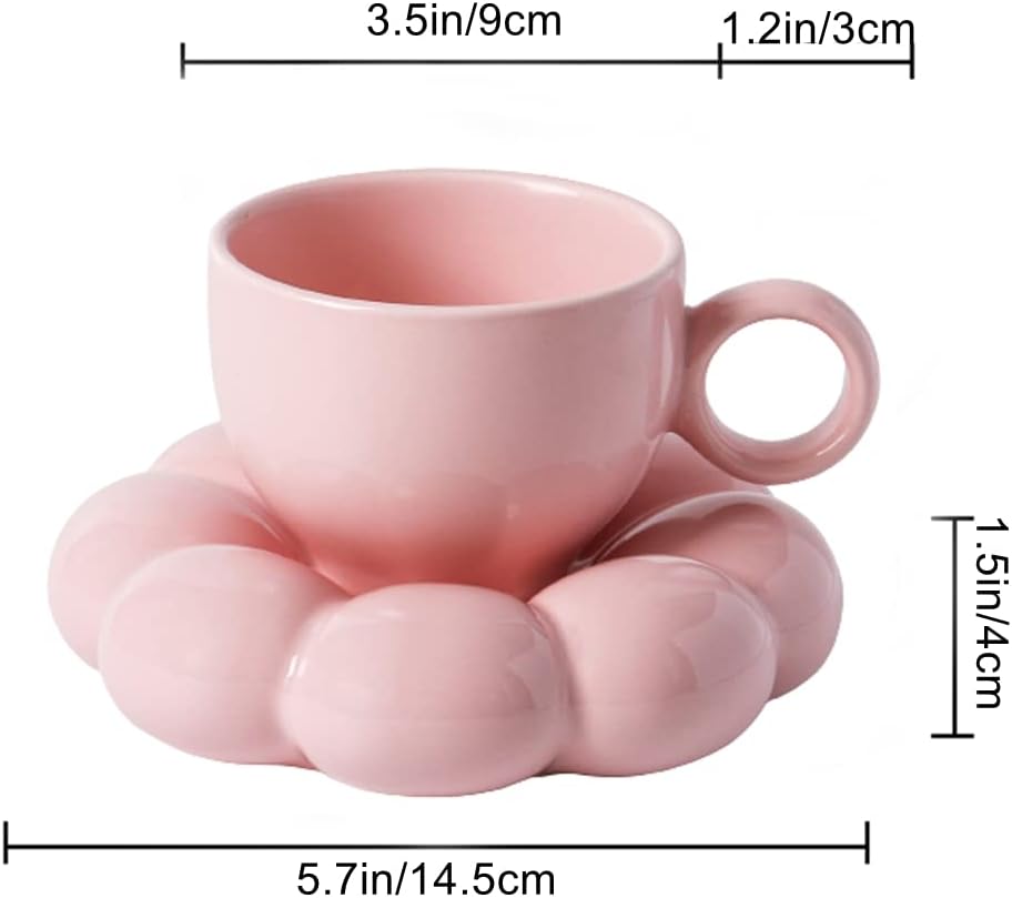 Ceramic Cloud Coffee Mug with Sunflower Coaster, 6.5 Oz Novelty Flower Coffee Mug Set with Saucer and Spoon for Latte Milk Tea