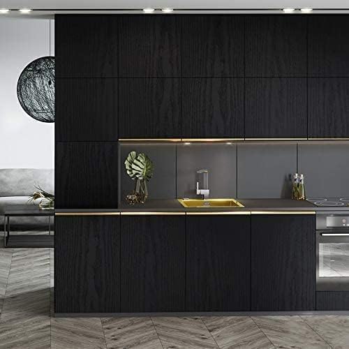 Black Wallpaper - Wood Peel and Stick Wallpaper – Black Wood Self-Adhesive & Removable Wallpaper for Countertop Furniture Kitchen Wall, Realistic Wood Sensation, Easy to Clean, 17.7” × 118” Vinyl