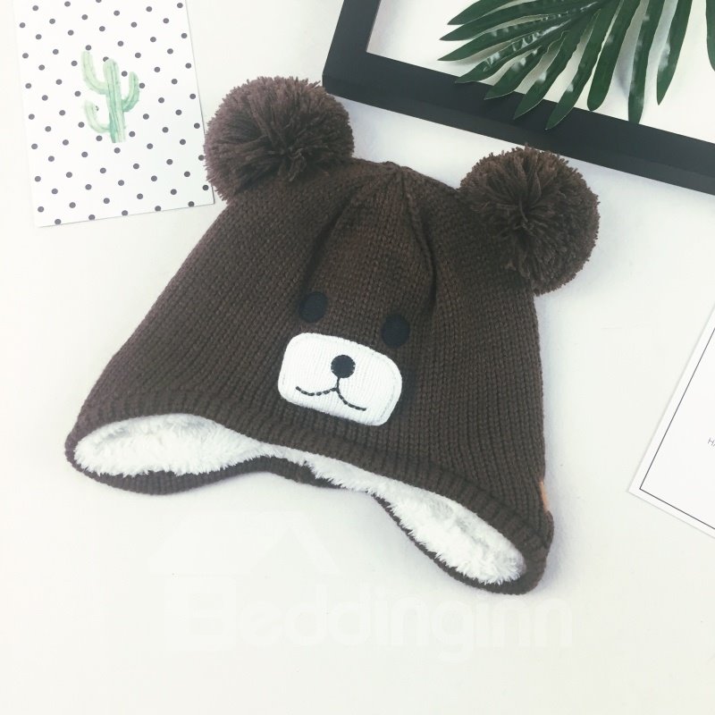 Cute Bear Domed Knitted Brimless Winter Baby Hat