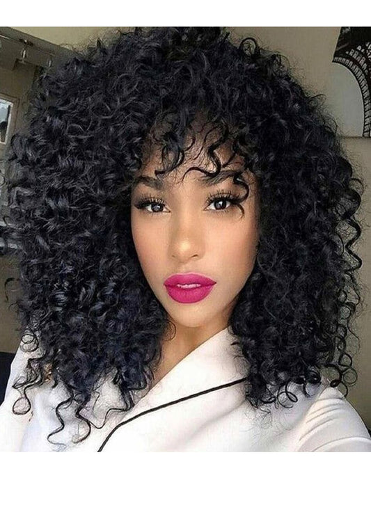 Medium Kinky Curly Synthetic Capless Hair African American For Black Women Wig