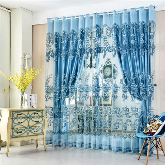 Heat Insulation Feature Jacquard Technics Polyester Material Plant Pattern Curtain Sets