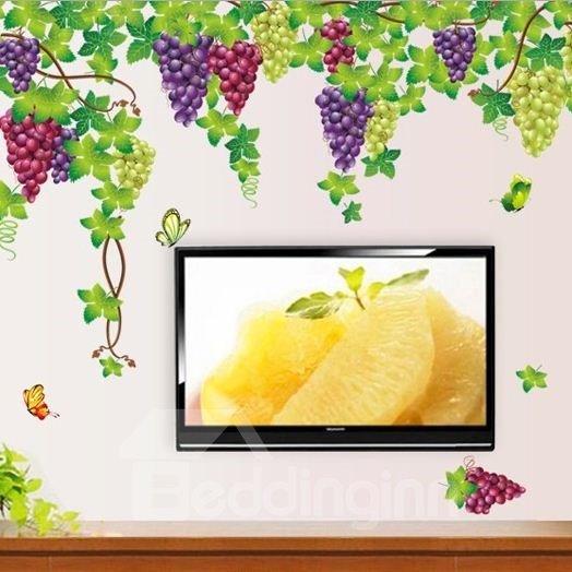Simple Style Fresh Purple Grape and Photo Frame Pattern Wall Sticker