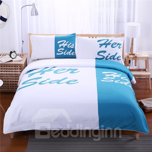 Her Side and His Side Printed Polyester 3-Piece Bedding Sets/Duvet Covers