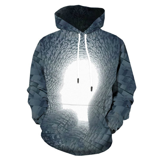 Creative Head Light and Shadow Pattern Sweater 3D Geometric Print Long Sleeve Sports Hoodie