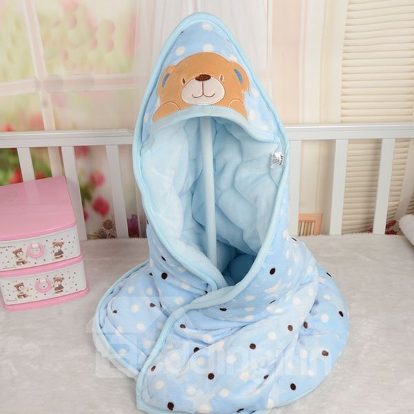 Polka Dot and Lovely Bear Warm Flannel Baby Blanket