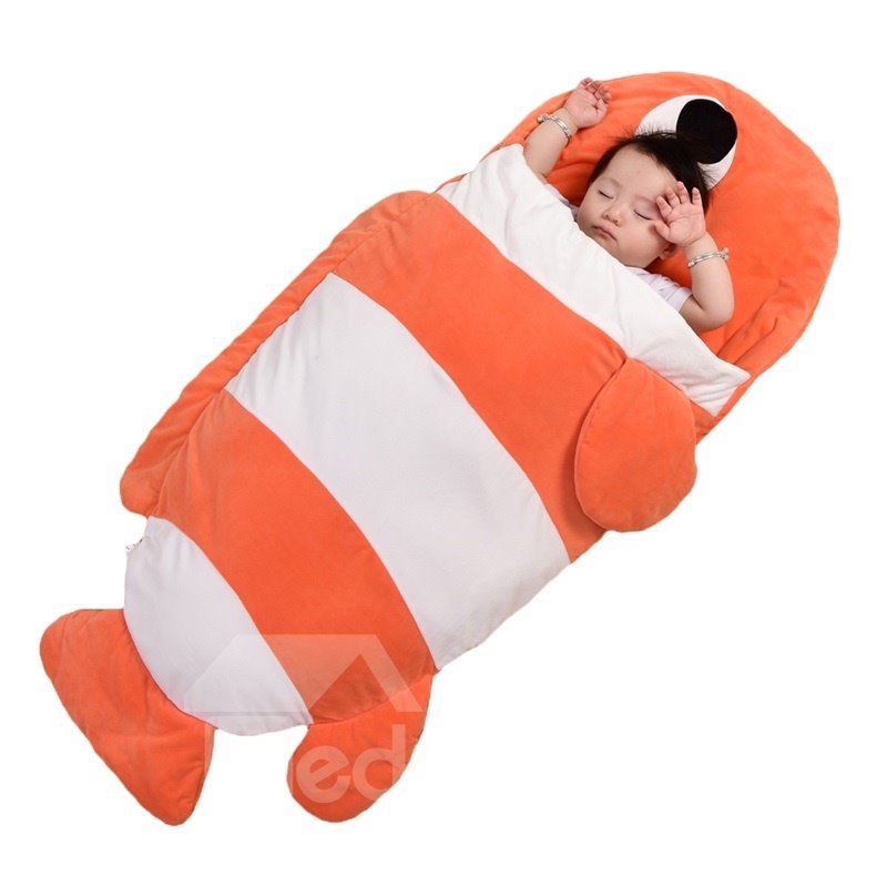 Cute Small Fish Pattern Anti-Kicking Velvet Baby Sleeping Bag