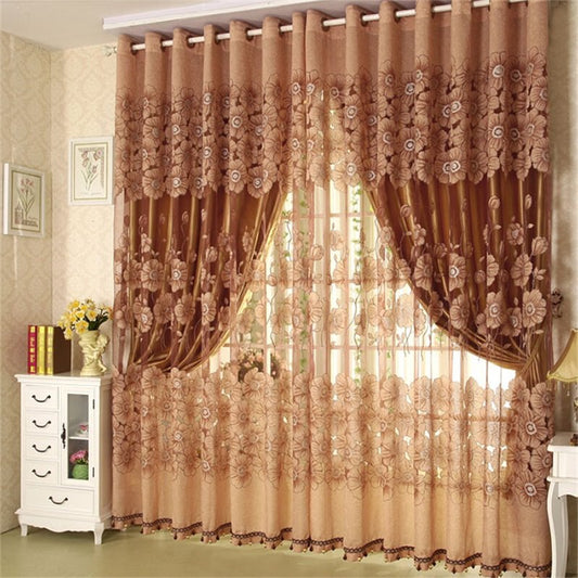 Luxury Solid Bronze Curtain Sets Sheer and Lining Blackout Curtain for Living Room Bedroom Decoration