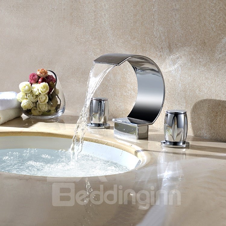 Contemporary Double Handles Widespread Waterfall Faucet