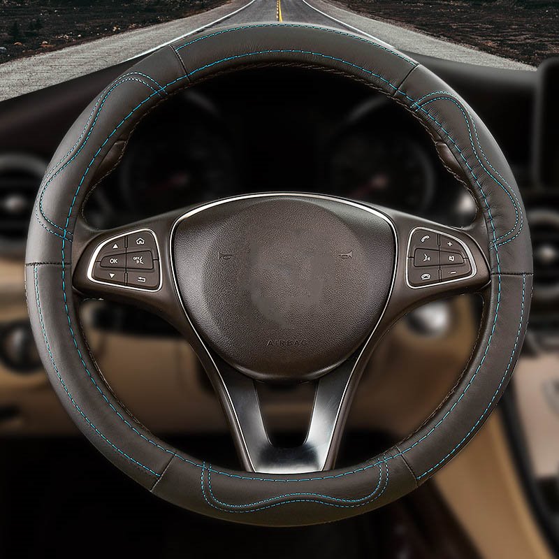 Popular Style Cowhide Leather Car Steering Wheel Cover Four Seasons General Purpose Car Handle Cover