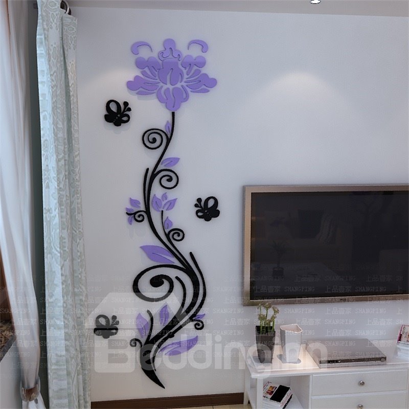 3 Color Acrylic Material Flower Pattern Living Room 3D Wall Sticker