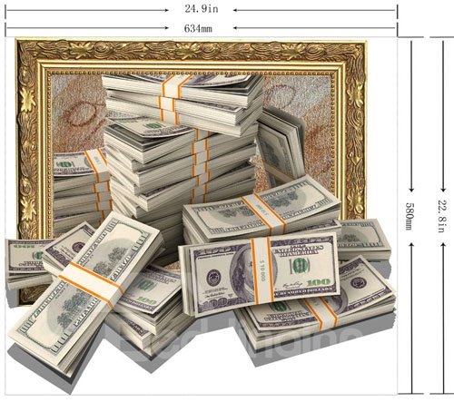 Etiqueta de la pared con diseño de dinero 3D de estilo creativo y simple
