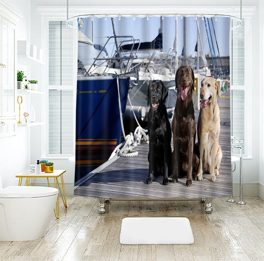 Retriever Dogs on Dock Printed Shower Curtain for Bathroom Decor, Polyester Dog Theme Shower Curtain Set with Hooks