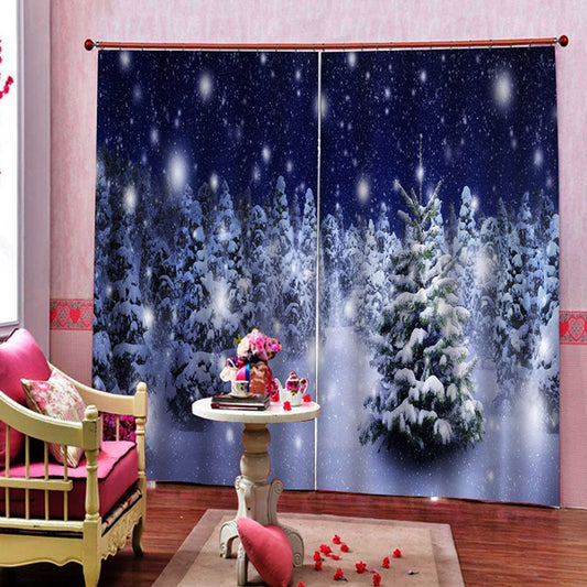 3D Printed Christmas Snow Window Curtains Decoration Polyester Blackout Custom 2 Panels Drapes for Living Room Bedroom No Pilling No Fading No off-lining