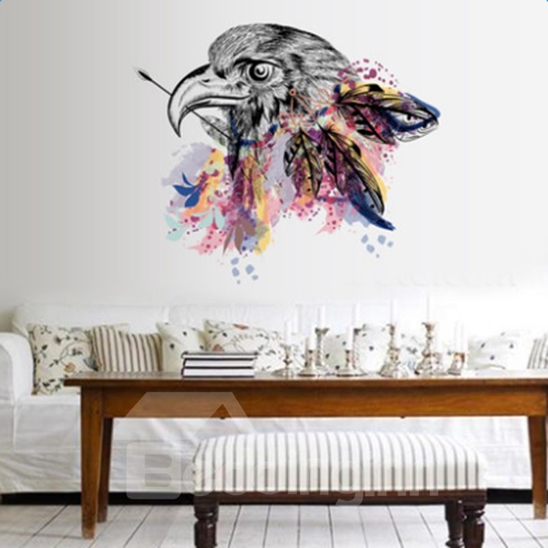 Amazing Simple Style Eagle Head with Colorful Feathers Pattern Wall Stickers