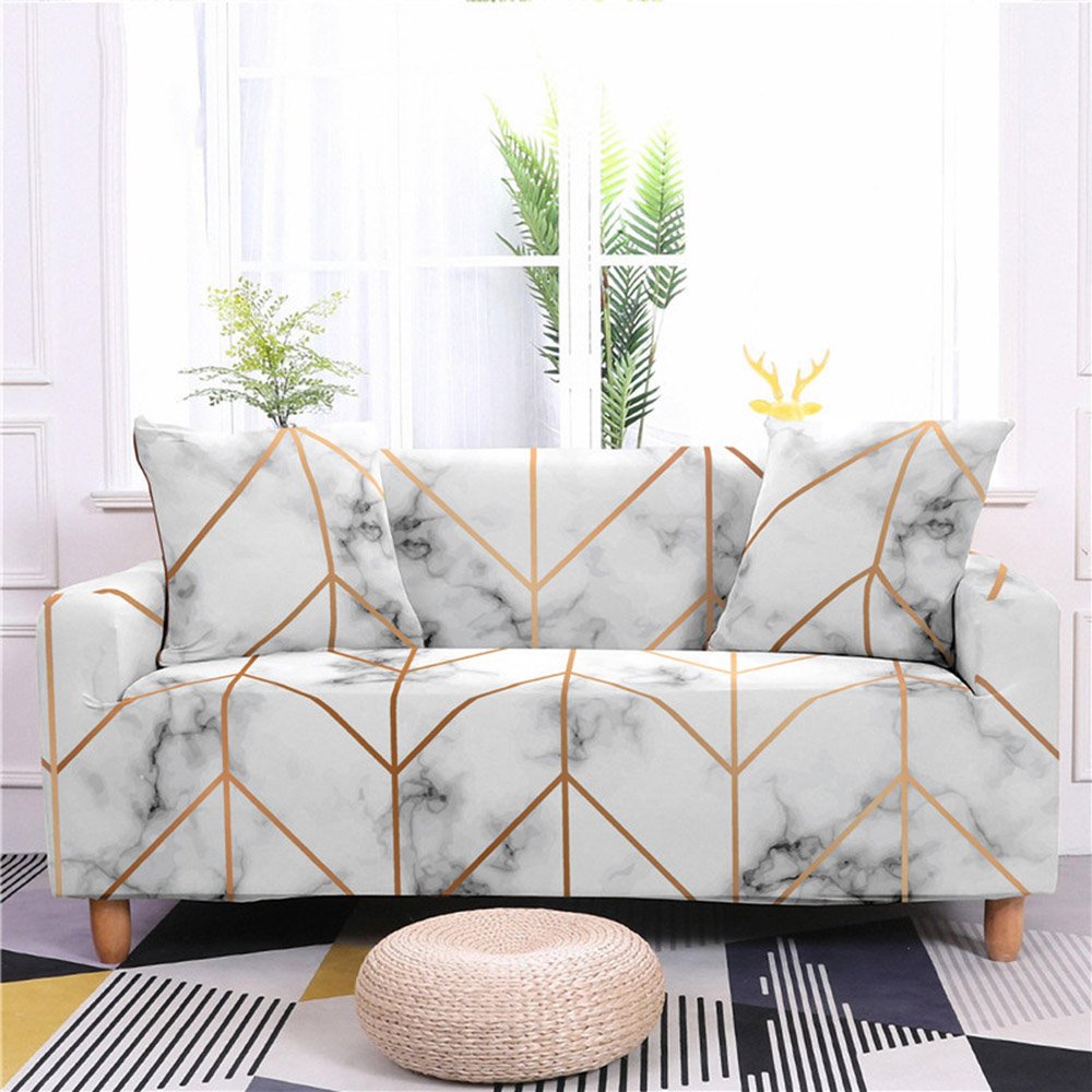 1/2/3/4 Seater Stretch Sofa Cover Geometric Marble Printed Couch Covers Slipcovers Elastic Universal Furniture Protector