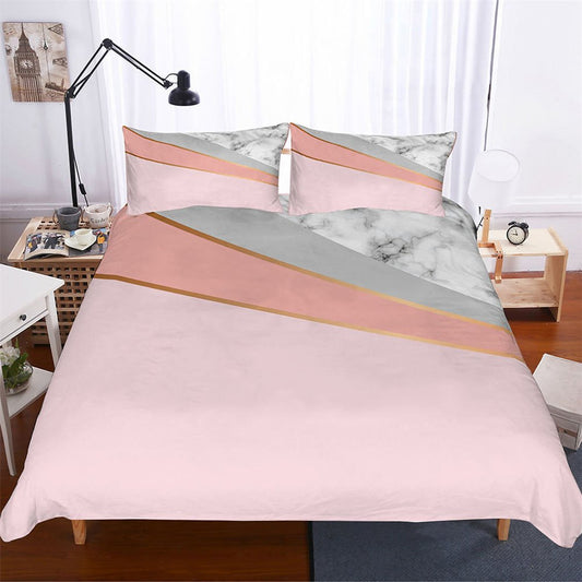 4 PCS Duvet Cover Set Pink Marbling Pattern Reactive Printing Dry Cleaning Polyester Bedding Sets 2 Pillowcases 1 Duvet Cover 1 Flat Sheet