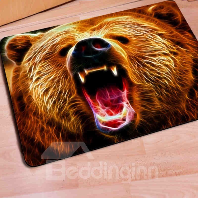 Rectangle Fearsome Bear Print Outdoor Indoor Non Slip Entrance Doormat