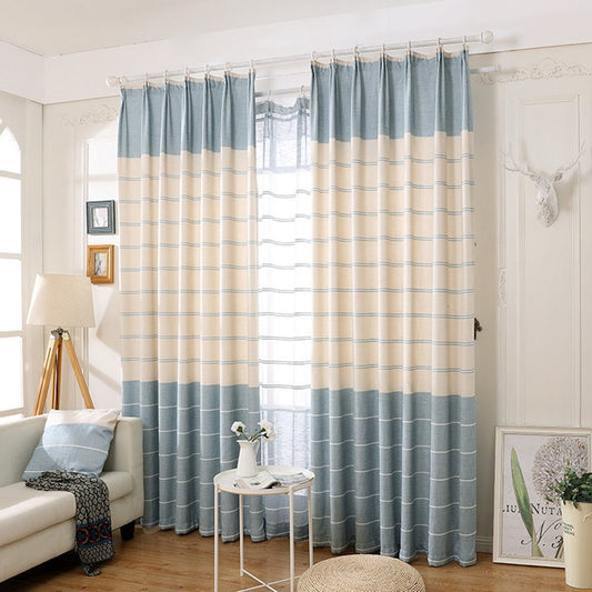 Nordic Style Striped Blue Shading Curtains Chenille Double Pinch Pleat Blackout Curtains Custom 2 Panels Drapes for Living Room Bedroom Decoration Linen No Pilling No Fading No off-lining