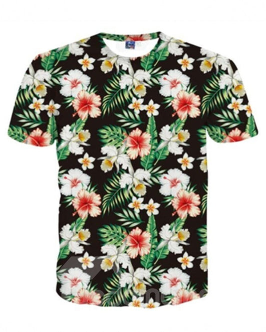 Cute Round Floral Pattern 3D Painted T-Shirt
