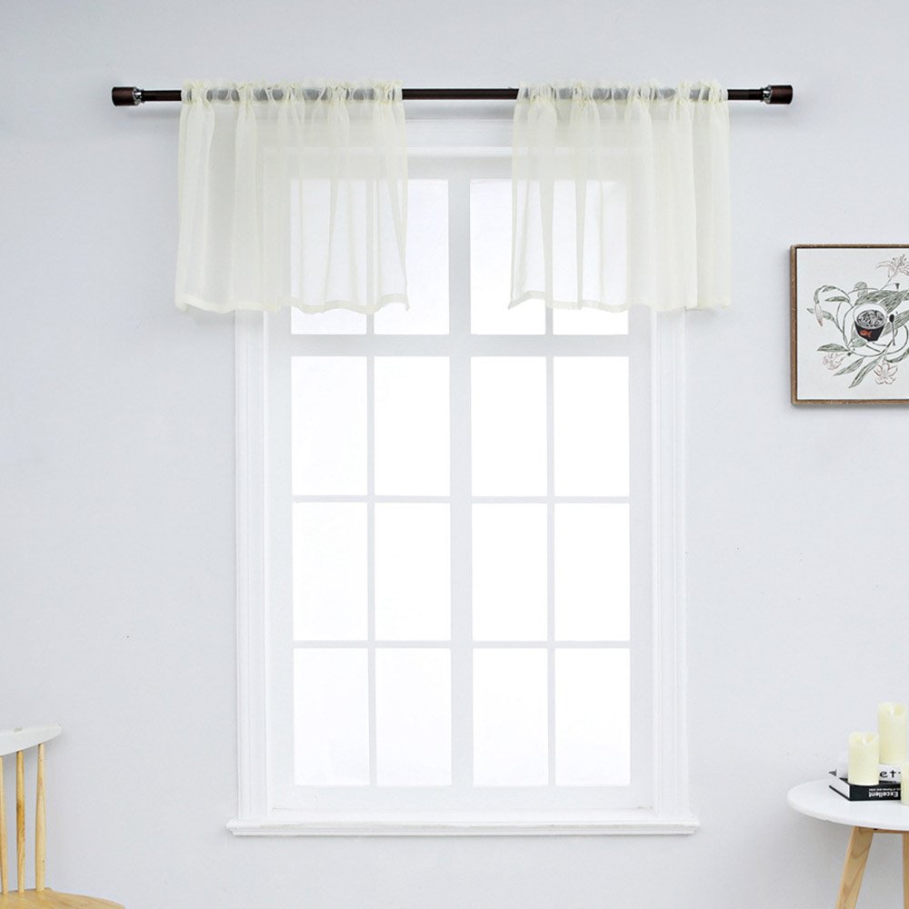 Modern Simple Solid Color Window Valance 1 Pc Sheer Voile Valance for Kitchens Bathrooms Basements & More