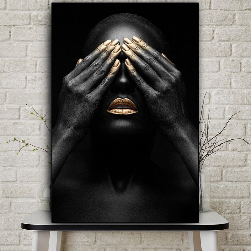 Non-Framed Prints Woman Blocked Eyes Spray Painting Black Modern Realism Print Wall Decorations
