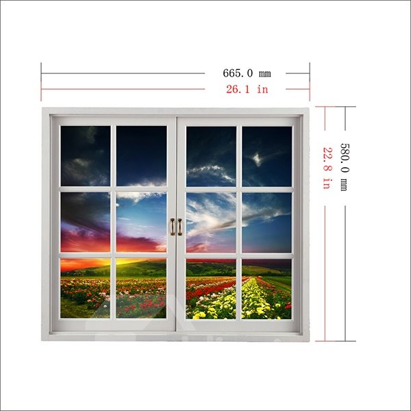 Beautiful Colorful Flowers Field Window View Removable 3D Wall Sticker