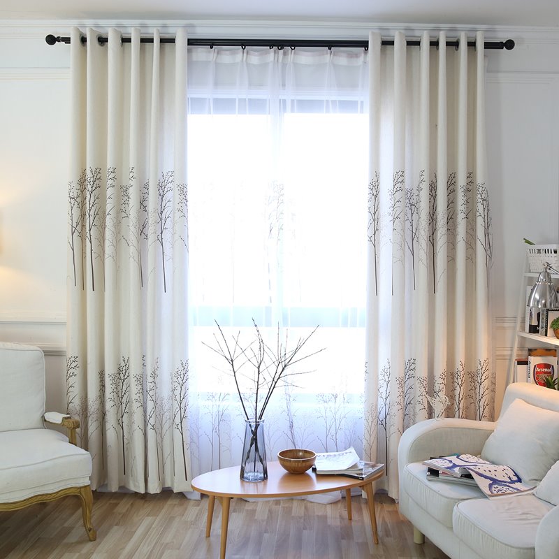 Cortinas con ojales para sala de estar personalizadas con estampado de ramitas modernas, tasa de sombreado del 70 % y rayos UV, impresión y teñido respetuosos con el medio ambiente, sin uso de auxiliares químicos