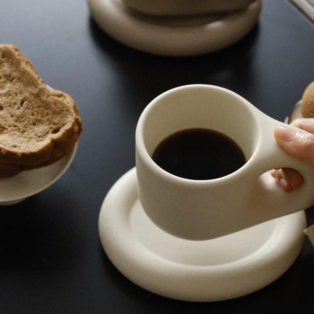 Chubby Funny Coffee Mug, Novelty Cute Cup and Saucer Set for Home Office, 9 oz Capacity