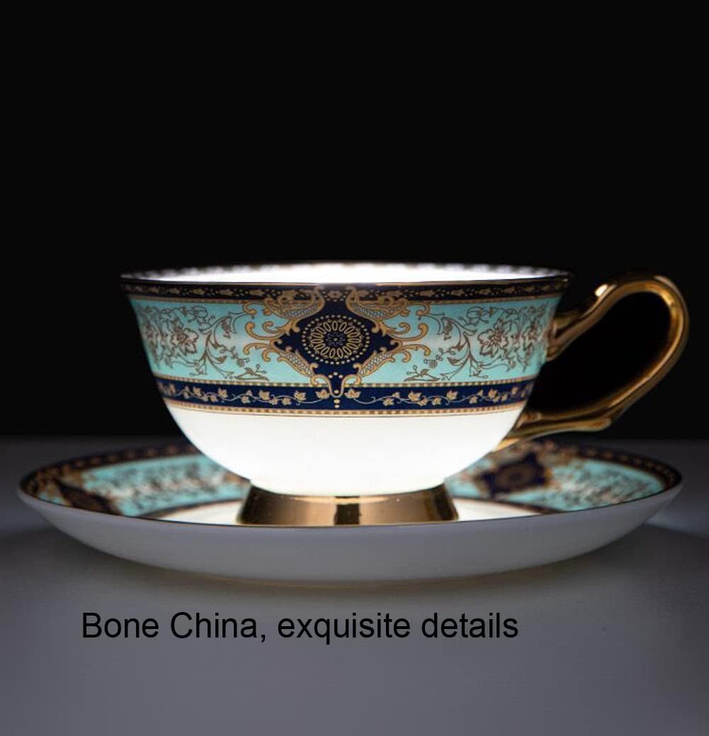 Vintage Bone China Cup Saucer Set, Tea Coffee Cup for Home Kitchen Wedding, 200ml Capacity