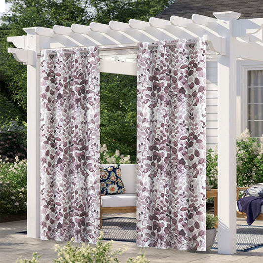 Modern Outdoor Curtains Watercolor Leaves Cabana Grommet Top Curtain Waterproof Sun-proof Heat-insulating 1 Panel