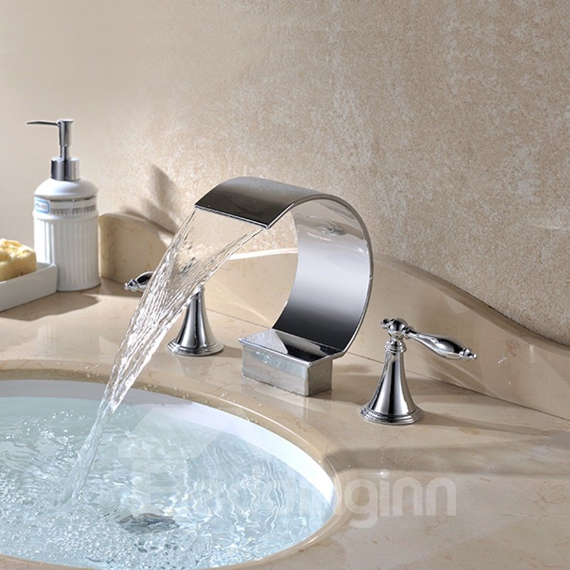 New Arrival Contemporary Double Handles Ceramic Valve Waterfall Faucet