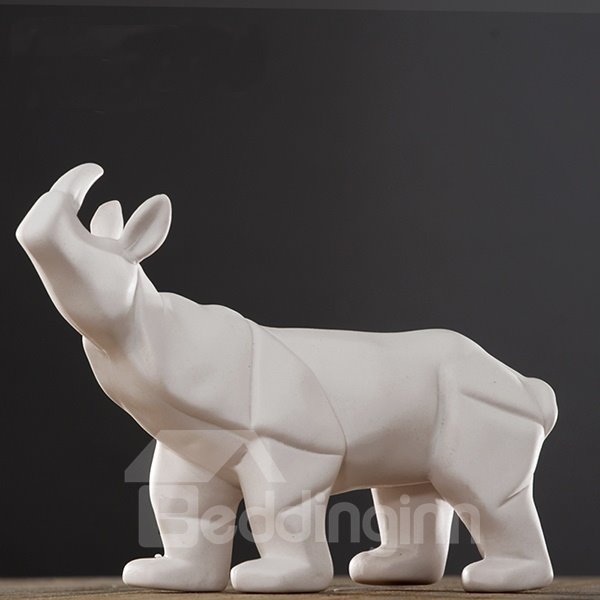White Ceramic Rhinoceros Desktop Decoration