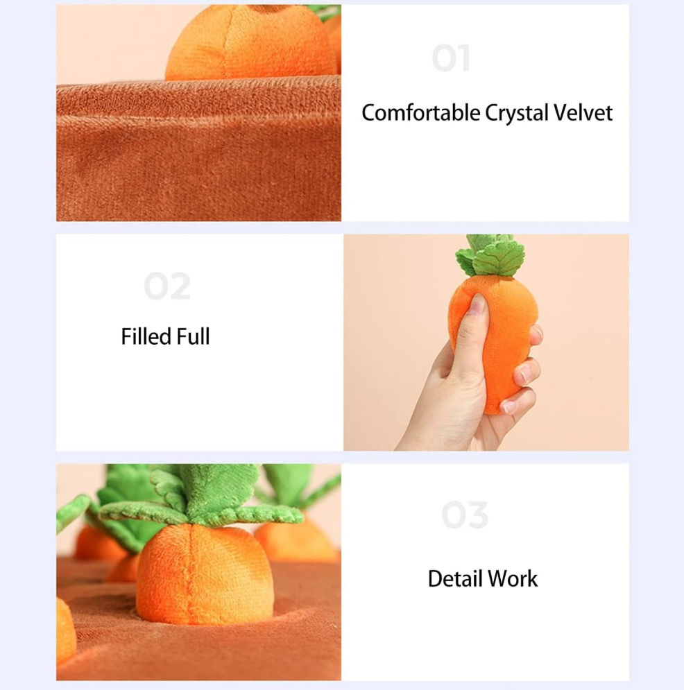 Carrot Snuffle Mat for Dogs, Interactive Dog Plush Puzzle Toys, 2 in 1 Non-Slip Nosework Feed Games, Pet Stress Relief with 12 Carrots